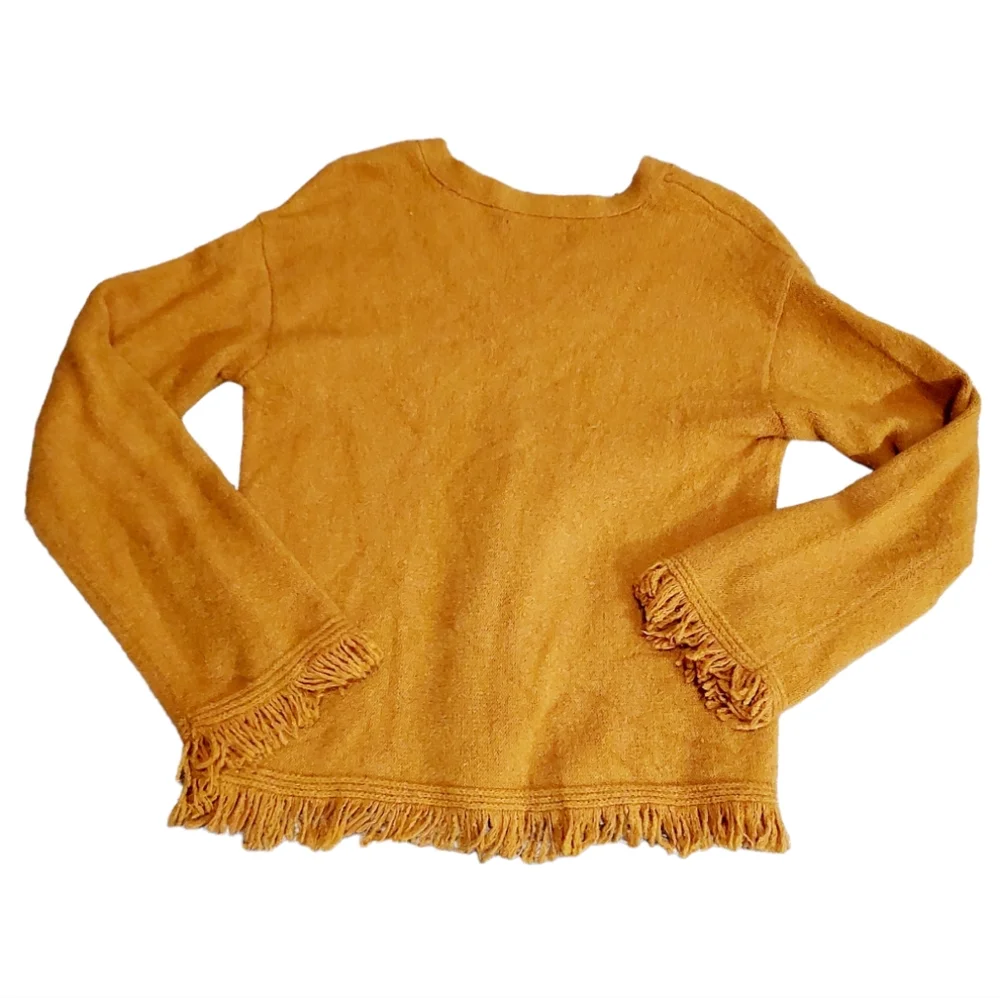By Anthropologie Joy Fringed V-Neck Alpaca Blend Sweater size XS